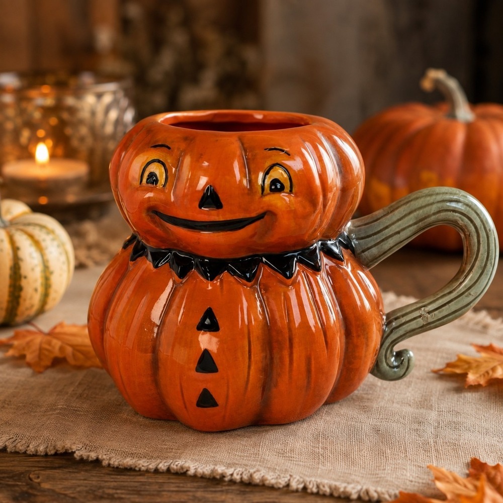 Johanna Parker Stacked Pumpkin Mug Halloween Jack O Lantern Ceramic Orange